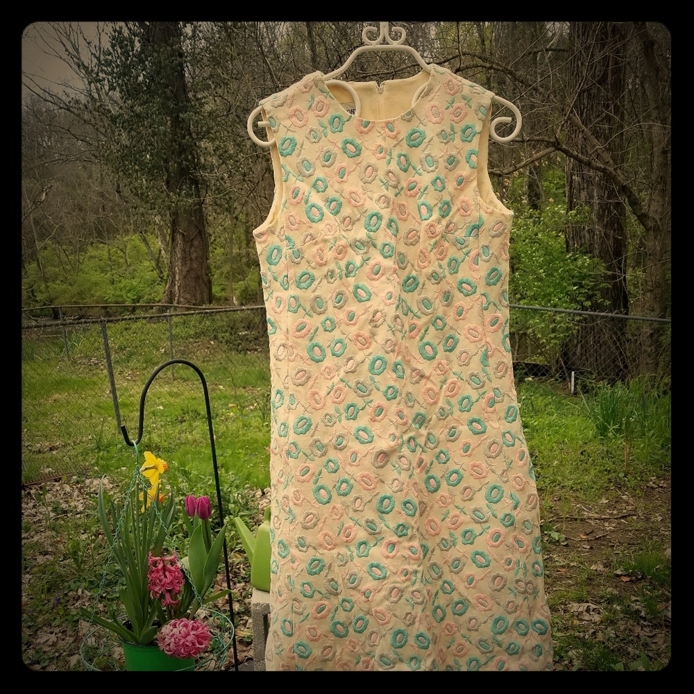 Vintage Sheath Pink and Blue Tapestry Dress
